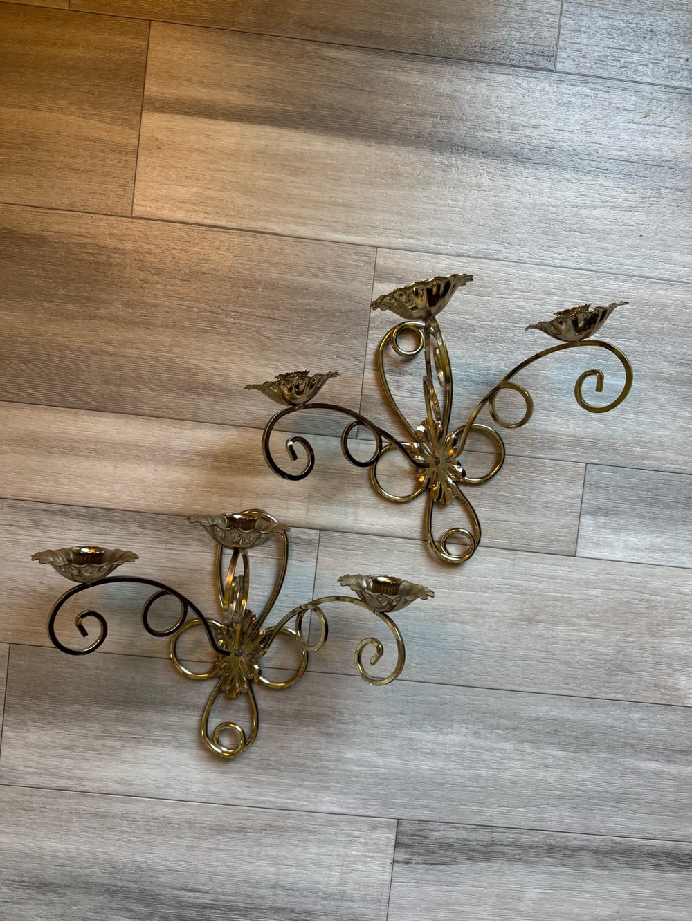 Set of 2 Brass Wall Sconce Candle Holders